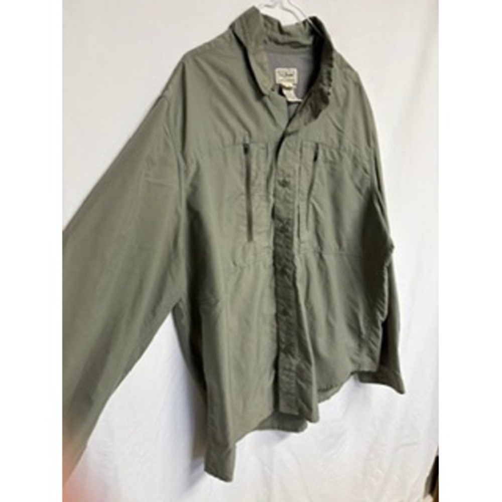 LL Bean Mens XL Regular Green Long Sleeve Vented Fishing Shirt Zip Pockets Mesh